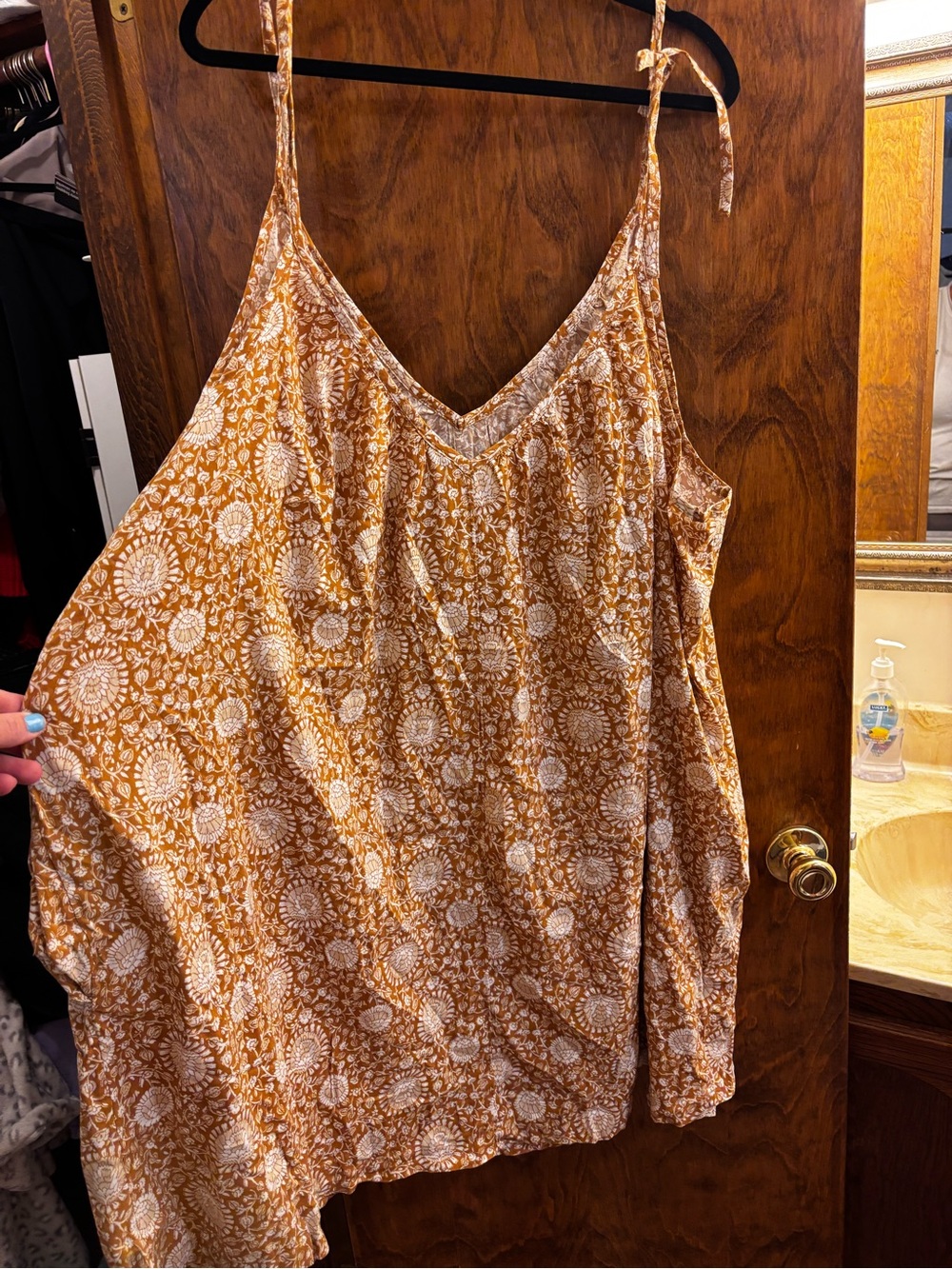 Women's Old Navy Rust/Mustard Floral Print Spaghetti Strap Tank Top Dress